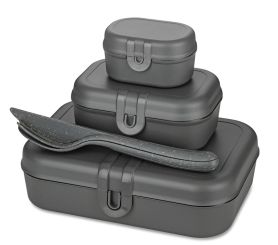 Koziol Lunchbox-Set + Besteck-Set Pascal Ready nature ash grey 