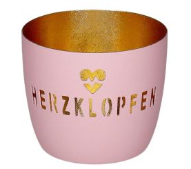 Gift Company Madras Windlicht M Motiv: Herzklopfen rosa/gold 