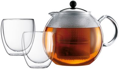 Bodum Assam Set Teebereiter 1,5 L mit 2 Doppelwandigen Gläser 0,25 L 
