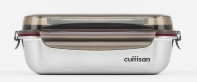 Cuitisan Edelstahldose eckig 1900 ml Flora mit praktischem Tragegriff im Clipverschlussdeckel 