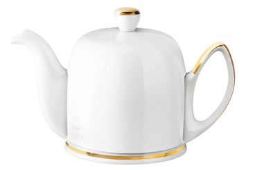 Guy Degrenne Teekanne 4 Tassen Salam weiß mit goldfarbenem Liniendekor 