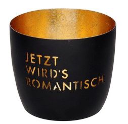 Gift Company Madras Windlicht M Motiv: Jetzt wird's romantisch schwarz/gold 