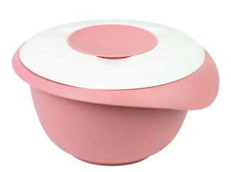 Westmark Rührschüssel mit zweigeteiltem Deckel 2,5 L rosa/weiß 