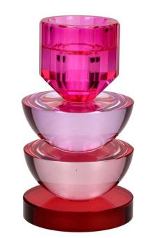 Gift Company Sari Kristallglas Kerzenhalter H14cm rund rot/rosa/pink gs 