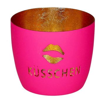 Gift Company Madras Windlicht M Motiv: Küsschen hot pink/gold 