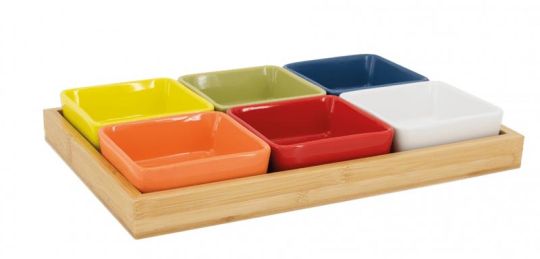 Remember Schalenset mit Holztablett 7-tlg. (Kräftige Farben) 