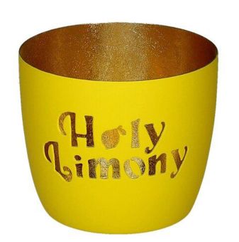 Gift Company Madras Windlicht M Motiv: Holy Limony neon gelb/gold 