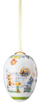 Hutschenreuther Porzellan-Midi-Ei Geschenkserie Kätzchen auf Holzbank 