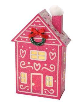 Gift Company Candy Haus mit LED und Kranz pink 
