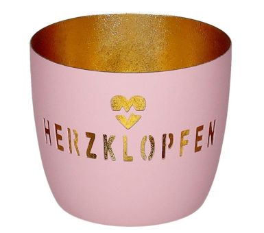 Gift Company Madras Windlicht M Motiv: Herzklopfen rosa/gold 