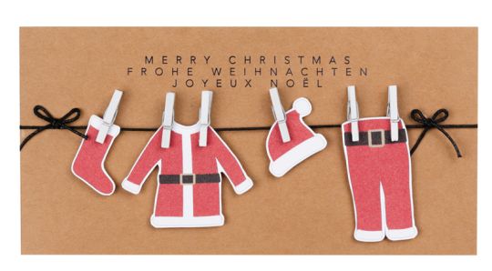 Räder Weihnachtskleiderkarte 3spr. Frohe Weihnachten 21x10,5cm 