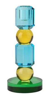 Gift Company Sari Kristallglas Kerzenhalter H 18,5 cm 2 Kugeln blau/gelb/grün gs 