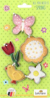 Birkmann Ausstecher-Set Spring 2024 5-tlg. Edelstahl (Schmetterling Blume Blüte Tulpe Küken) 