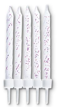 Städter Glitzer-Kerzen weiß mit Halter 