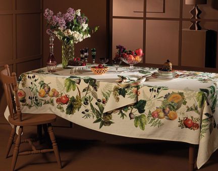 Garnier-Thiebaut Tischdecke Abondance D'Automne Naturel 115x115 cm 50% Leinen 50% Baumwolle Vorgewaschen 